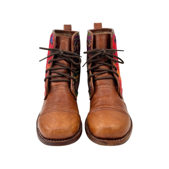 Teysha Artisanal Handwoven Brown Lace Up Full Grain Leather Boots - Picture 3 of 11